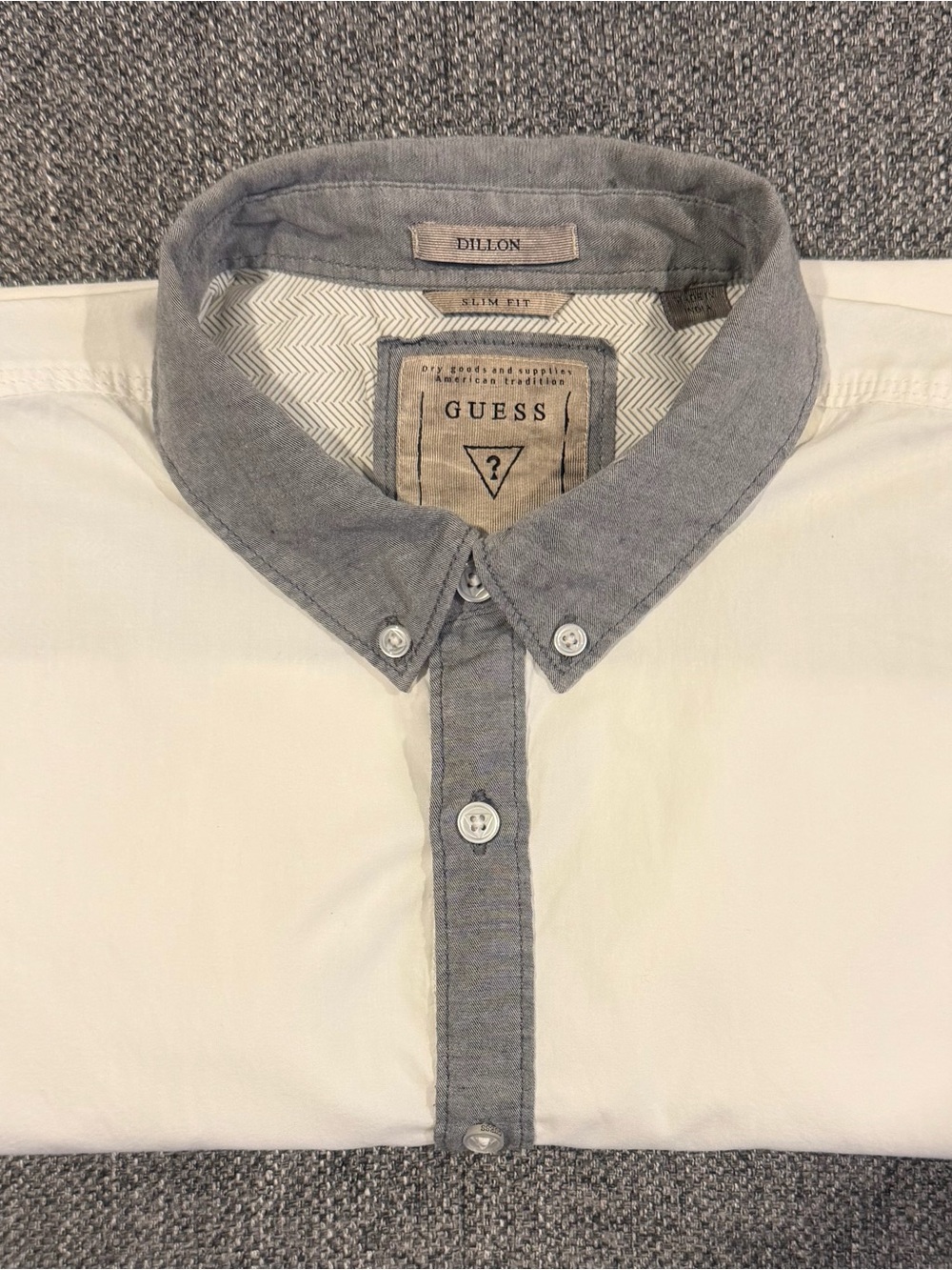 GUESS Men's Two-Tone Button-Down Shirt in White and Gray Chambray